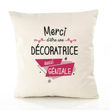 Housse de Coussin Premium Merci Décoratrice Géniale - Coton Canvas Fairtrade Beige Idée Cadeau Décoration Canapé