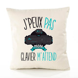 Housse de Coussin Premium Clavier Jeux pc Version Blanc - Coton Canvas Fairtrade Beige Idée Cadeau Décoration Canapé