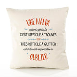 Housse de Coussin Premium Une Maeva Aussi géniale - Coton Canvas Fairtrade Beige Idée Cadeau Décoration Canapé