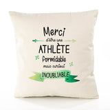 Housse de Coussin Premium Merci Athlète Inoubliable Femme - Coton Canvas Fairtrade Beige Idée Cadeau Décoration Canapé