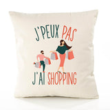 Housse de Coussin Premium Shopping Version Blanc - Coton Canvas Fairtrade Beige Idée Cadeau Décoration Canapé