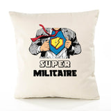Housse de Coussin Premium Super Militaire - Coton Canvas Fairtrade Beige Idée Cadeau Décoration Canapé