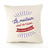 Housse de Coussin Premium Chef de Rayon Meilleur Monde - Coton Canvas Fairtrade Beige Idée Cadeau Décoration Canapé