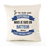 Housse de Coussin Premium Je ne suis Pas superhomme mais Je suis Batteur Donc C'est Presque pareil - Coton Canvas Fairtrade Beige Idée Cadeau Décoration Canapé 40x40