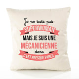 Housse de Coussin Premium mécanicienne Superwomen - Coton Canvas Fairtrade Beige Idée Cadeau Décoration Canapé