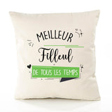 Housse de Coussin Premium Meilleur Filleul de Tous Les Temps 2 - Coton Canvas Fairtrade Beige Idée Cadeau Décoration Canapé