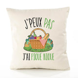Housse de Coussin Premium Pique-Nique Version Blanc - Coton Canvas Fairtrade Beige Idée Cadeau Décoration Canapé