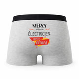 Caleçon Merci Electricien Génial - Humour Boxer Gris Idée Cadeau