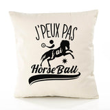 Housse de Coussin Premium Horseball Version Blanc - Coton Canvas Fairtrade Beige Idée Cadeau Décoration Canapé 40x40