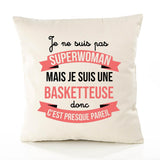 Housse de Coussin Premium Basketteuse Superwomen - Coton Canvas Fairtrade Beige Idée Cadeau Décoration Canapé