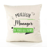 Housse de Coussin Premium Meilleur Manager de Tous Les Temps 2 - Coton Canvas Fairtrade Beige Idée Cadeau Décoration Canapé