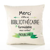 Housse de Coussin Premium Merci Bibliothécaire Inoubliable - Coton Canvas Fairtrade Beige Idée Cadeau Décoration Canapé