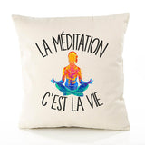 Housse de Coussin Premium méditation Femme - Coton Canvas Fairtrade Beige Idée Cadeau Décoration Canapé