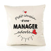 Housse de Coussin Premium Manager d'amour - Coton Canvas Fairtrade Beige Idée Cadeau Décoration Canapé 40x40