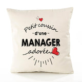 Housse de Coussin Premium Manager d'amour - Coton Canvas Fairtrade Beige Idée Cadeau Décoration Canapé 40x40