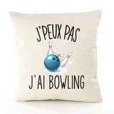 Housse de Coussin Premium Bowling Version Blanc - Coton Canvas Fairtrade Beige Idée Cadeau Décoration Canapé
