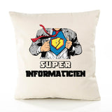Housse de Coussin Premium Super INFORMATICIEN - Coton Canvas Fairtrade Beige Idée Cadeau Décoration Canapé