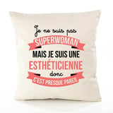 Housse de Coussin Premium esthéticienne Superwomen - Coton Canvas Fairtrade Beige Idée Cadeau Décoration Canapé
