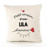 Housse de Coussin Premium Lila d'amour - Coton Canvas Fairtrade Beige Idée Cadeau Décoration Canapé 40x40