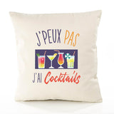 Housse de Coussin Premium Cocktails Version Blanc - Coton Canvas Fairtrade Beige Idée Cadeau Décoration Canapé