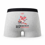Caleçon Luc Maître du Feu et de la Chipolata - Humour Boxer Gris Cadeau