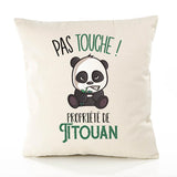 Housse de Coussin Premium Titouan Pas Touche Panda - Coton Canvas Fairtrade Beige Idée Cadeau Décoration Canapé 40x40