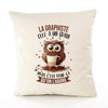 Housse de Coussin Premium La Graphiste Chouette Grain - Coton Canvas Fairtrade Beige Idée Cadeau Décoration Canapé 40x40