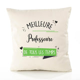 Housse de Coussin Premium Professeure Meilleure Temps Femme - Coton Canvas Fairtrade Beige Idée Cadeau Décoration Canapé