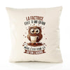 Housse de Coussin Premium La Factrice Chouette Grain - Coton Canvas Fairtrade Beige Idée Cadeau Décoration Canapé 40x40
