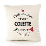 Housse de Coussin Premium Colette d'amour - Coton Canvas Fairtrade Beige Idée Cadeau Décoration Canapé 40x40