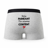 Caleçon Faineant Content - Humour Boxer Gris Idée Cadeau