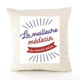 Housse de Coussin Premium médecin Meilleure Monde - Coton Canvas Fairtrade Beige Idée Cadeau Décoration Canapé
