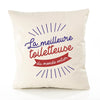 Housse de Coussin Premium toiletteuse Meilleure Monde - Coton Canvas Fairtrade Beige Idée Cadeau Décoration Canapé