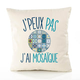 Housse de Coussin Premium mosaïque Version Blanc - Coton Canvas Fairtrade Beige Idée Cadeau Décoration Canapé