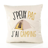 Housse de Coussin Premium Camping Version Blanc - Coton Canvas Fairtrade Beige Idée Cadeau Décoration Canapé