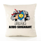 Housse de Coussin Premium Super Aide-Soignant - Coton Canvas Fairtrade Beige Idée Cadeau Décoration Canapé