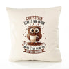 Housse de Coussin Premium Chrystelle Chouette Grain - Coton Canvas Fairtrade Beige Idée Cadeau Décoration Canapé