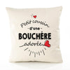 Housse de Coussin Premium Bouchere d'amour - Coton Canvas Fairtrade Beige Idée Cadeau Décoration Canapé 40x40