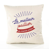 Housse de Coussin Premium joaillier Meilleur Monde - Coton Canvas Fairtrade Beige Idée Cadeau Décoration Canapé 40x40