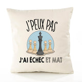 Housse de Coussin Premium échecs échec et Mat Version Blanc - Coton Canvas Fairtrade Beige Idée Cadeau Décoration Canapé