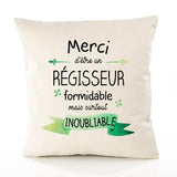 Housse de Coussin Premium Merci Régisseur Inoubliable - Coton Canvas Fairtrade Beige Idée Cadeau Décoration Canapé