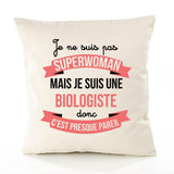 Housse de Coussin Premium Biologiste Superwomen - Coton Canvas Fairtrade Beige Idée Cadeau Décoration Canapé