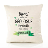 Housse de Coussin Premium Merci Géologue Inoubliable Femme - Coton Canvas Fairtrade Beige Idée Cadeau Décoration Canapé