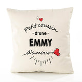 Housse de Coussin Premium Emmy d'amour - Coton Canvas Fairtrade Beige Idée Cadeau Décoration Canapé 40x40