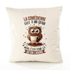 Housse de Coussin Premium La Comédienne Chouette Grain - Coton Canvas Fairtrade Beige Idée Cadeau Décoration Canapé 40x40