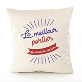 Housse de Coussin Premium portier Meilleur Monde - Coton Canvas Fairtrade Beige Idée Cadeau Décoration Canapé