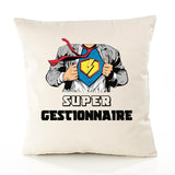 Housse de Coussin Premium Super GESTIONNAIRE - Coton Canvas Fairtrade Beige Idée Cadeau Décoration Canapé