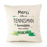 Housse de Coussin Premium Merci Tennisman Inoubliable - Coton Canvas Fairtrade Beige Idée Cadeau Décoration Canapé