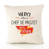 Housse de Coussin Premium Merci Chef de Projet Génial - Coton Canvas Fairtrade Beige Idée Cadeau Décoration Canapé