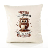 Housse de Coussin Premium Prescillia Chouette Grain - Coton Canvas Fairtrade Beige Idée Cadeau Décoration Canapé